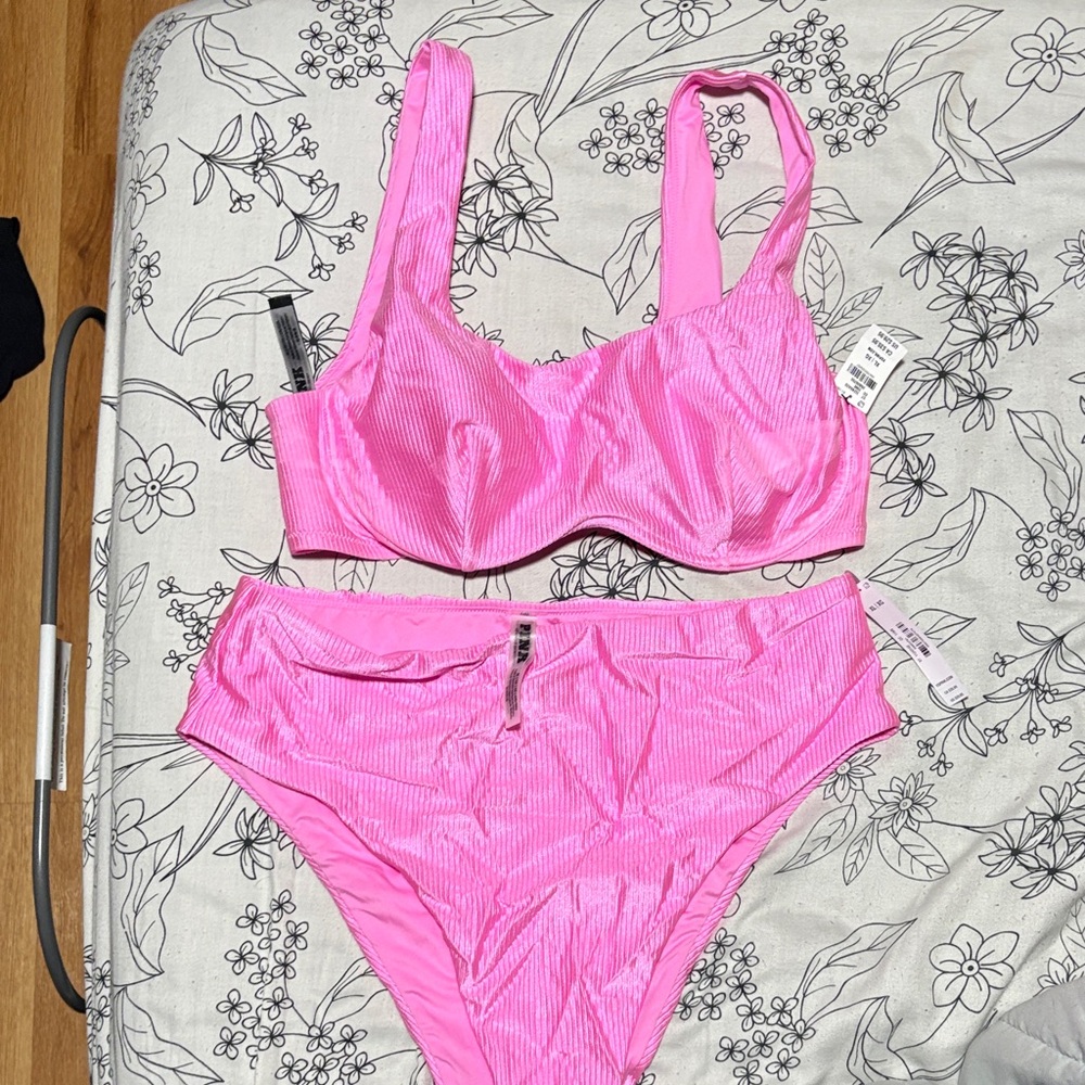 Victoria's Secret Hot Pink Ribbed Bikini Set